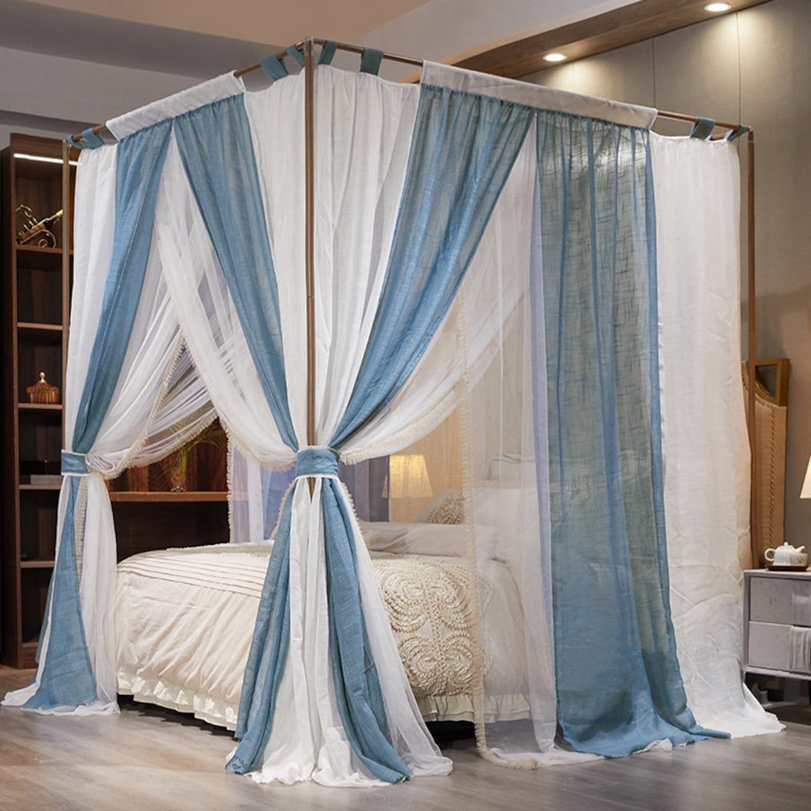 French Style Double Layer Bed Canopy Rod Pocket Linen Etsy