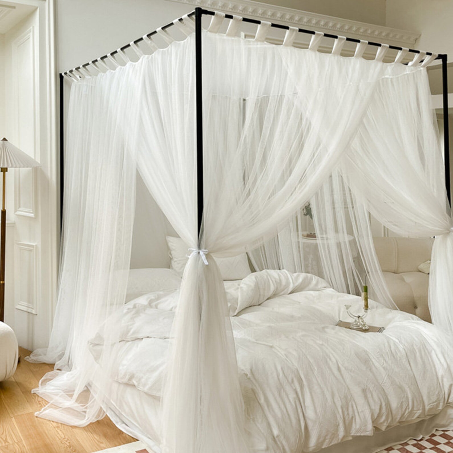 3 Color Canopy Bed Curtains With Top Ties Simple 4 Corners Etsy