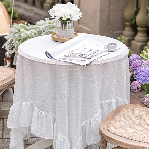 Tovaglia bianca a pois con volant / Tovaglia in pizzo semitrasparente per  matrimonio / Copritavolo rettangolare per picnic / Decorazioni da tavola -   Italia