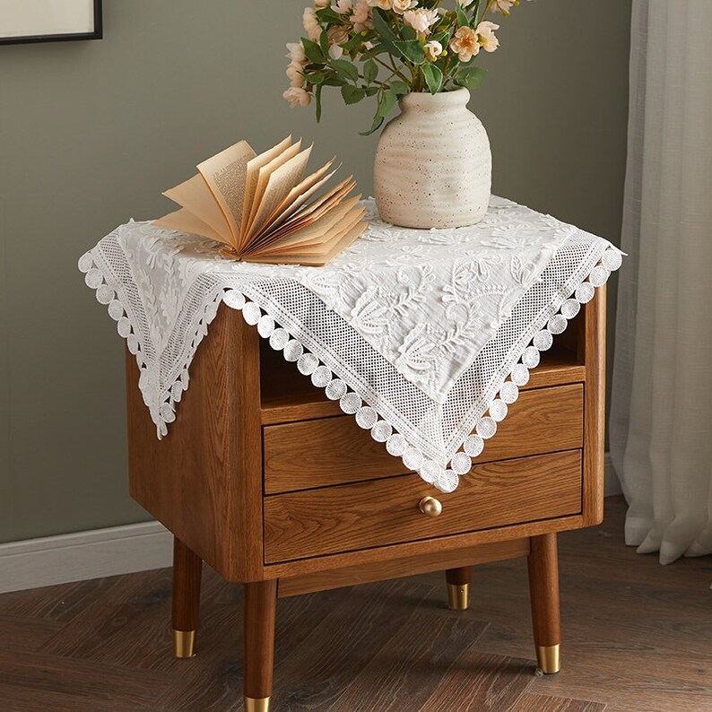 Farmhouse Square White Lace Dust Cover Bedside Table Dust Etsy