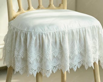Vintage Chair Pad with Ties: Shabby Chic Lace Seat Cushion with Ruffle
