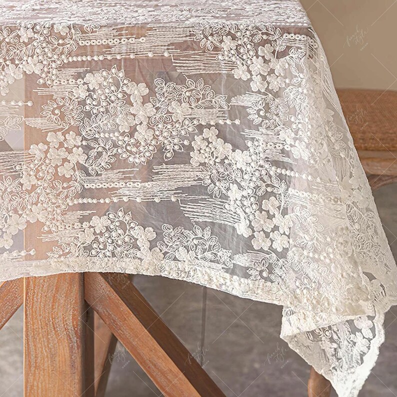 Floral Lace Embroidered Tablecloth: French Shabby Chic Wedding Decor - Etsy