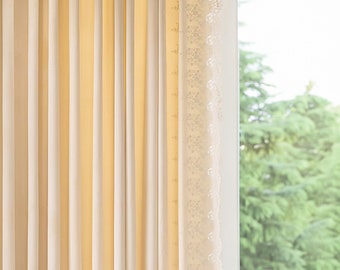 Beige Velvet Blackout Curtain: French Style Embroidered Lace Drapes