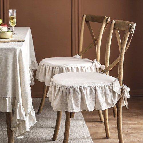 Chair Cushions With Tiesruffle Linen Chair Cushion Covers 3 Etsy