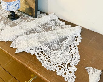 Floral Lace Table Runner for Wedding | 14“ Wide Macrame Dresser Scarf