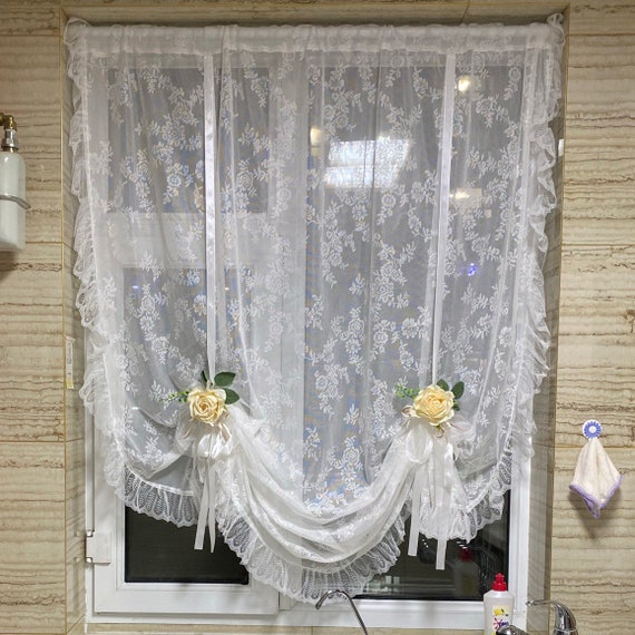 Cortinas de amarre para ventana, cortina de cocina, textura de