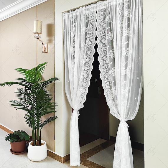 Floral White Sheer Lace Curtains for Living Room | Shabby Chic 