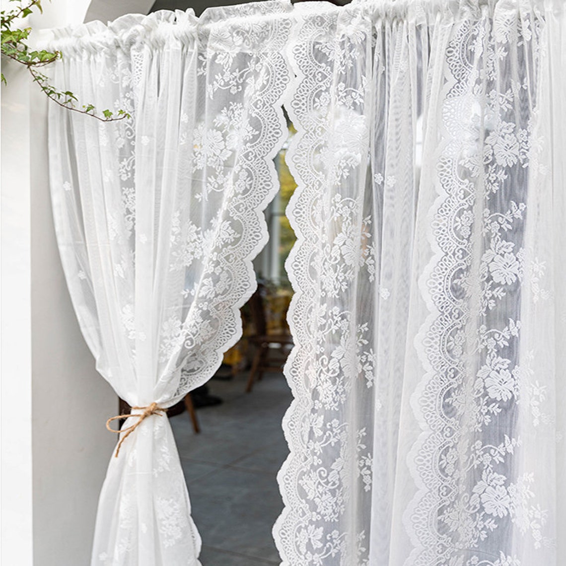 Floral White Sheer Lace Curtains for Living Room Shabby Chic - Etsy
