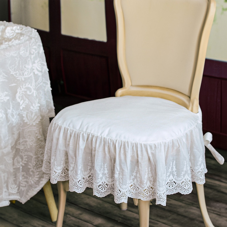 Coussins de chaise confortables vintage en dentelle avec attaches de chaise en coton blanc pour mariage Coussin de chaise à volants Coussin de chaise en forme de U B