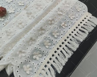 Floral Table Runner for Wedding ,Cotton Dresser Scarf With Tassels