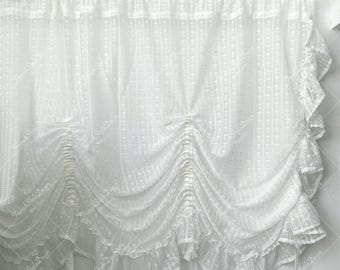 Romantic Tie Up Sheer Curtain, Floral Embroidered Adjustable Window Treatments, Rod Pocket