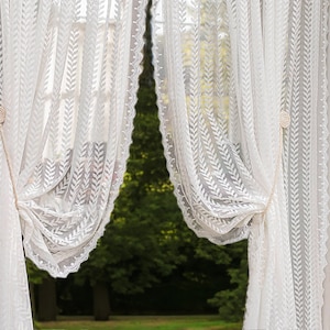 White Sheer Curtains | Leaf Design Lace Voile Drapes for Living Room |  Rod Pocket