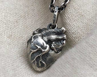 Sterling Silver Anatomical Heart Charm – Gothic Heart Talisman