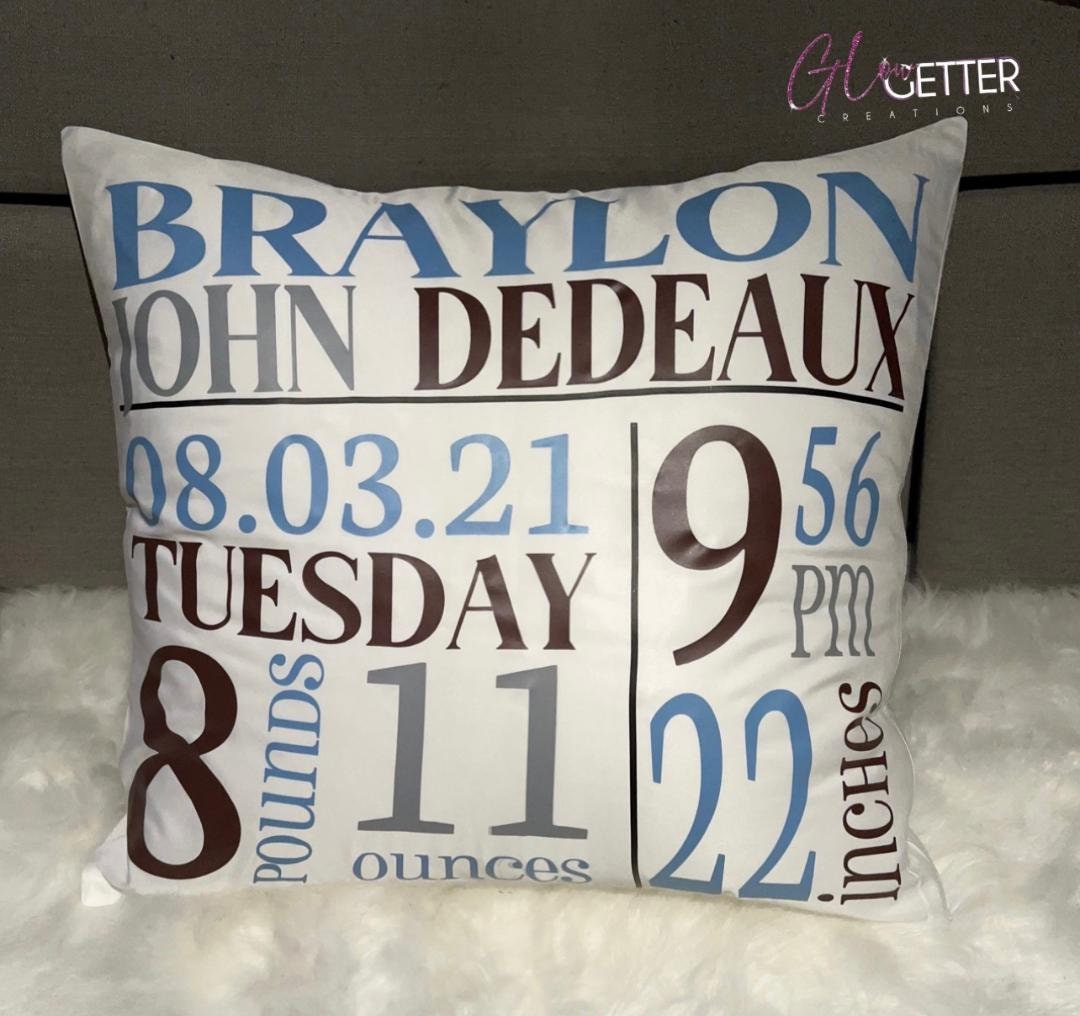 Birth Announcement Pillow Personalized Baby Pillow Baby Stats Pillow
