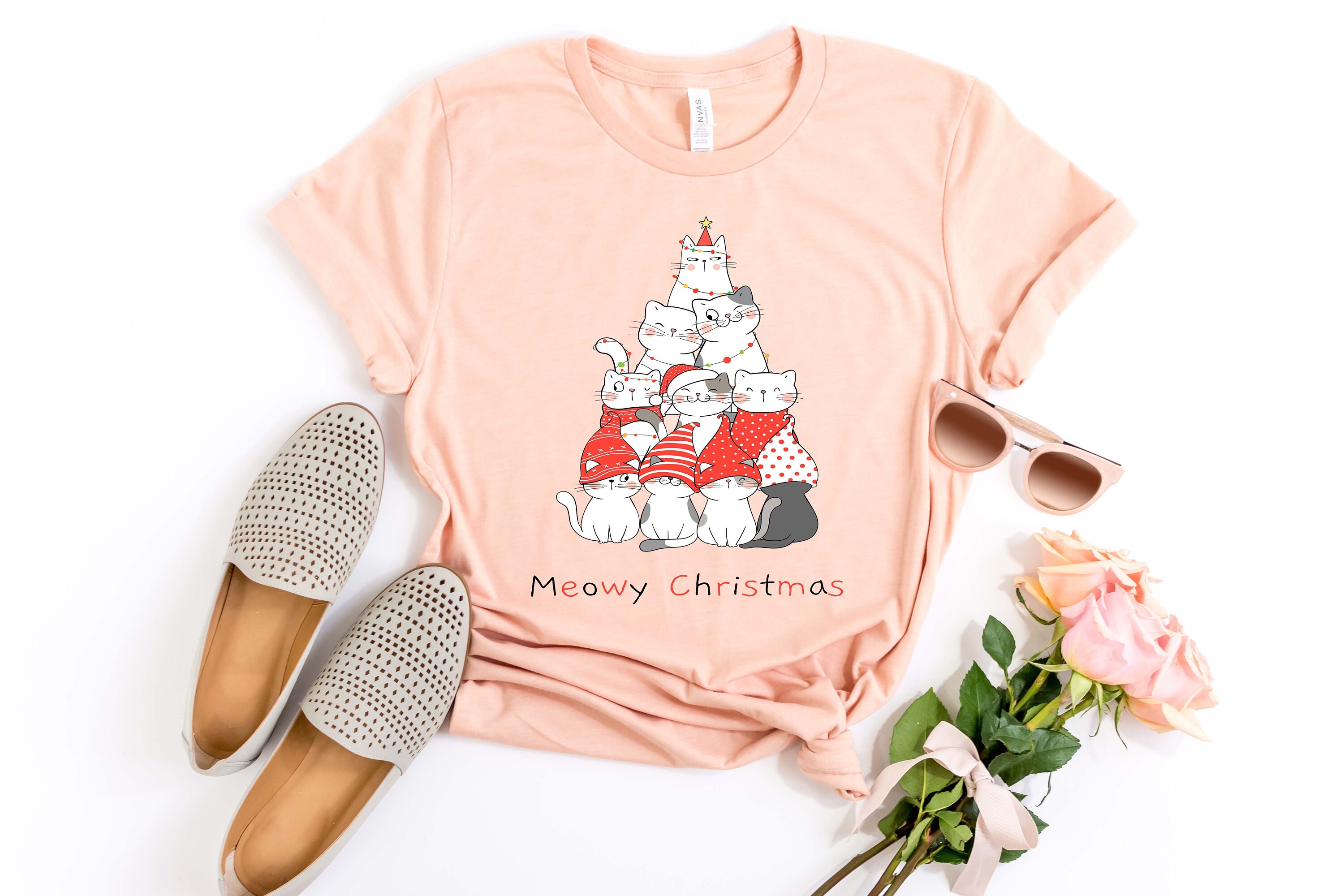 Discover Christmas Cat Shirt, Meowy Christmas Shirt, Merry Christmas, Cat Lover Shirt, Cat lady gift , Christmas Gift For Cat Mom Gifts For Cat Lover