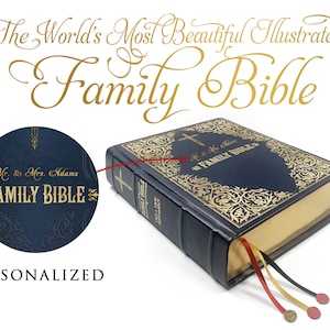 The World's Most Beautiful Illustrated Family Bible Personalized - KJV Leather Engraved in FREE Gift Box - Custom Heirloom Bible Apocrypha