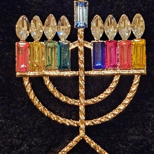 MENORAH BROOCH RHINESTONE Colorful Hanukkah Channukah Menora Elegant & Stunning!!