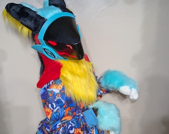 Protogen Premade Fursuit Partial (Head, hand paws, and large Tail with belt)