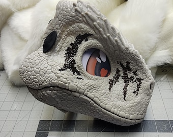 Malla de seguimiento sublimada para máscara de dinosaurio Atrociraptor para trajes de piel (solo malla). No se necesitan ojos en blanco.