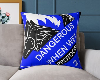 Protogen "dangerous when wet" warning fun designed pillow