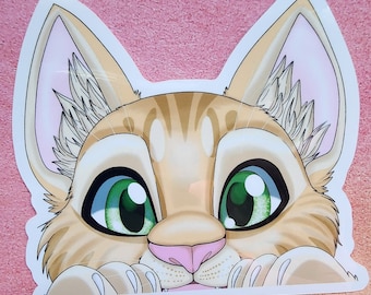 Cute Orange Cat Peeking Vinyl Sticker