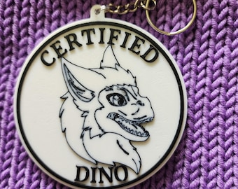 3.5 inch &quot;Certified Dino&quot; Keychain / Furry Keychain / Fursona Keychain/ Fursuit Collar Dog Tag /Dino mask/ Raptor mask