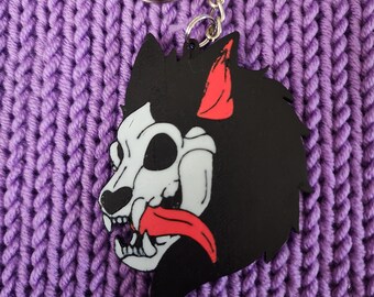 Llavero con forma de calavera de perro de 3 pulgadas, llavero peludo, llavero Fursona, etiqueta para perro con collar de fursuit (impreso en 3D)