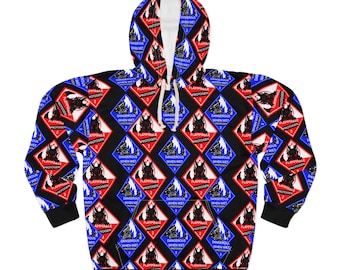 Protogen Caution warning sign designs all over pullover hoodie (AOP) (tradtional)