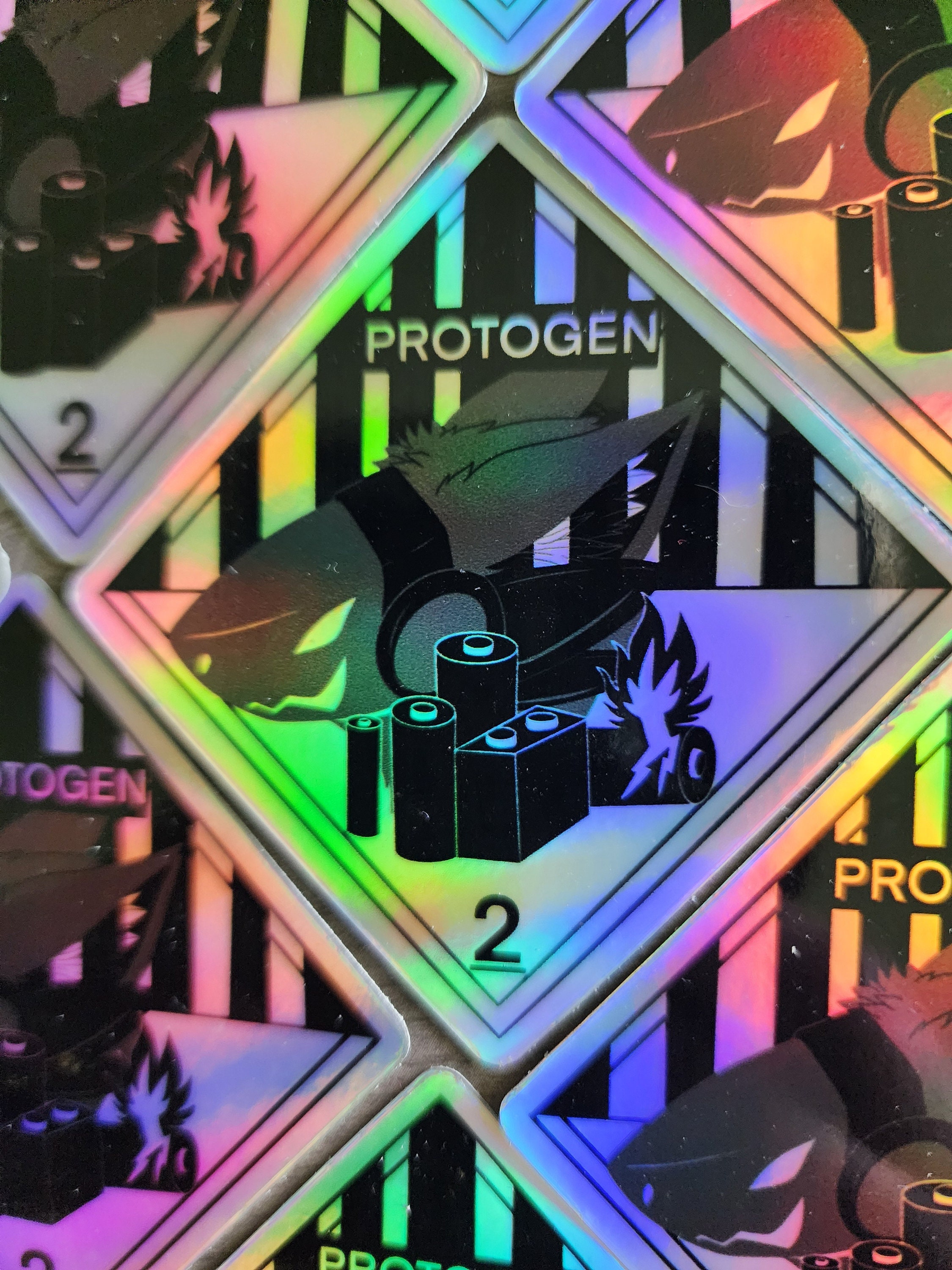 Lithium Battery Warning Protogen Hazmat Sign Holographic Sticker (Fake Hazmat Sign)