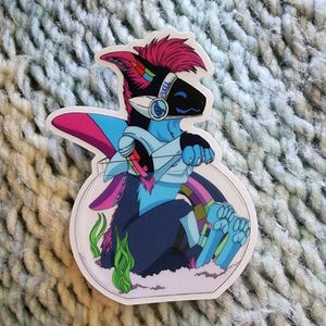 Clear See-through PIXEL the Protogen Relaxing in a Fish Bowl Vinyl Furry Sticker