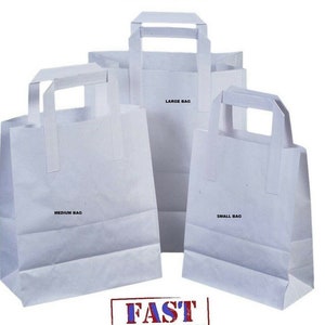 May include: Three white paper bags with handles. The bags are labelled "Large Bag", "Medium Bag", and "Small Bag".