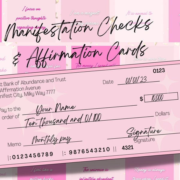 Manifestation Check, Vision Board Checks, Vision Board Printables, Manifestation Cheques, Law of Abundance, Money Manifestation