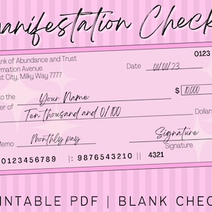 Manifestation Check, Vision Board Checks, Vision Board Printables, Manifestation Cheques, Law of Abundance, Money Manifestation