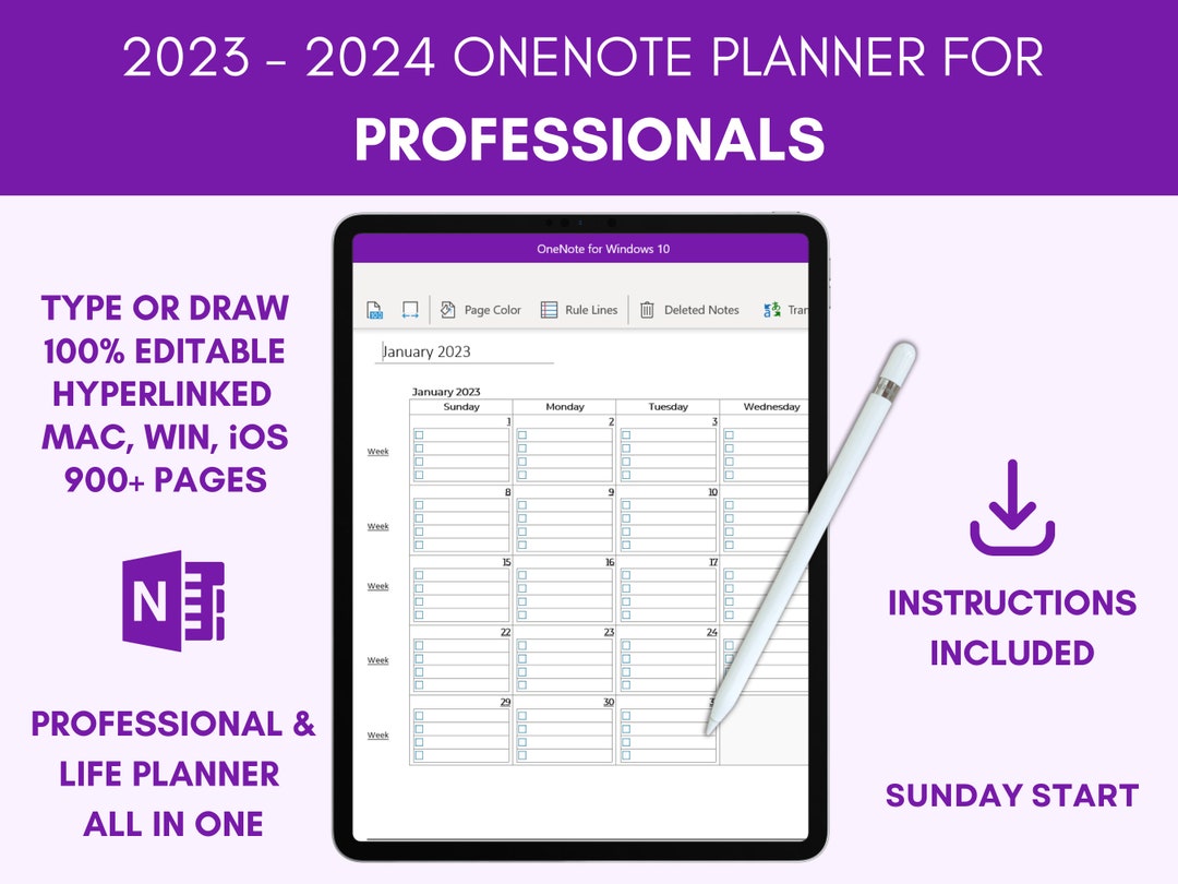 Hyperlinked Onenote Planner, Onenote Template, Dated 2023 2024