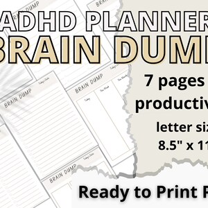 ADHD Planner, Brain Dump, Productivity Planner, To Do List Printable, Simple Brain Dump PDF, Brain Dump Bundle, Thoughts Organizer