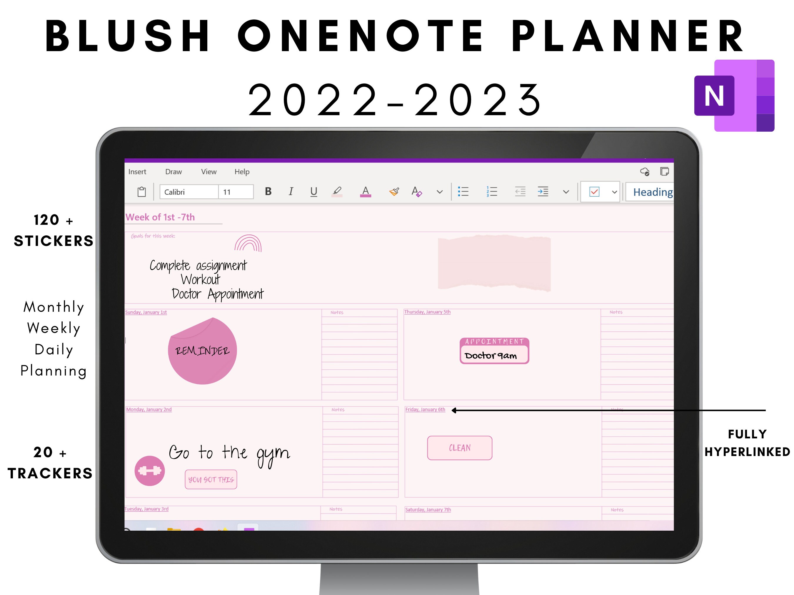 Onenote Digital Planner Hyperlinked And Dated 2022 2023 Daily Weekly 