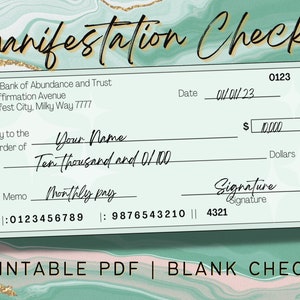 Manifestation Check, Vision Board Checks, Vision Board Printables, Manifestation Cheques, Law of Abundance, Money Manifestation