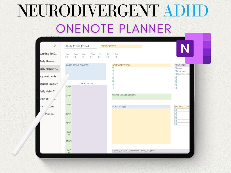 Onenote ADHD Planner Onenote Adhd Planner Adult Productivity Etsy