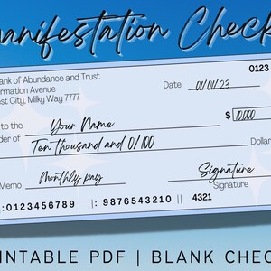 Manifestation Check, Vision Board Checks, Vision Board Printables, Manifestation Cheques, Law of Abundance, Money Manifestation