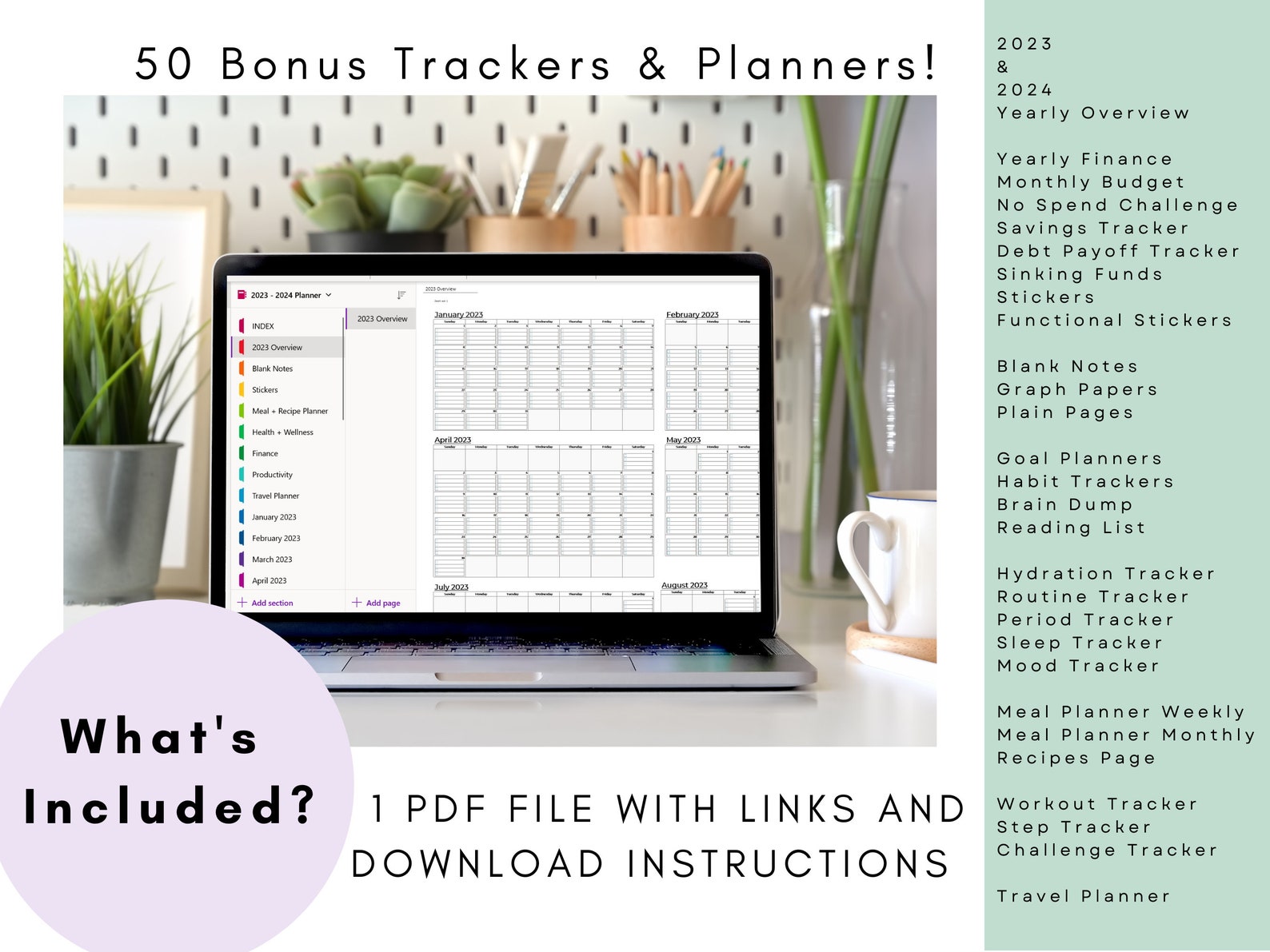 Hyperlinked Onenote Planner, Onenote Template, Dated 2023 2025