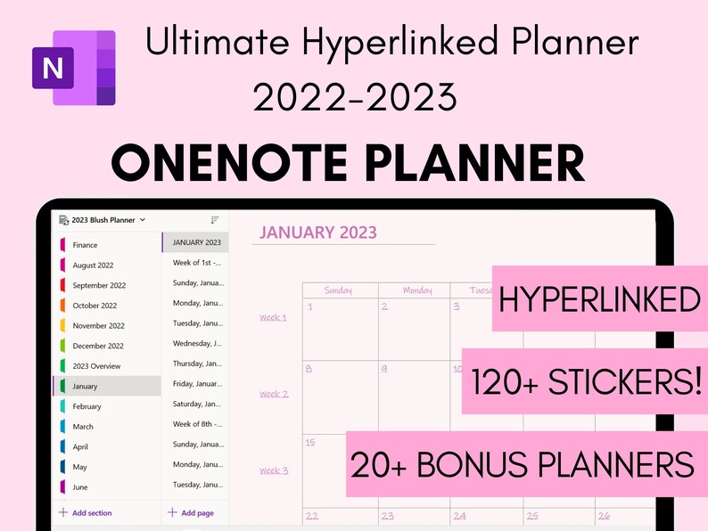 Onenote Digital Planner, Hyperlinked and Dated 20222023, Daily Weekly