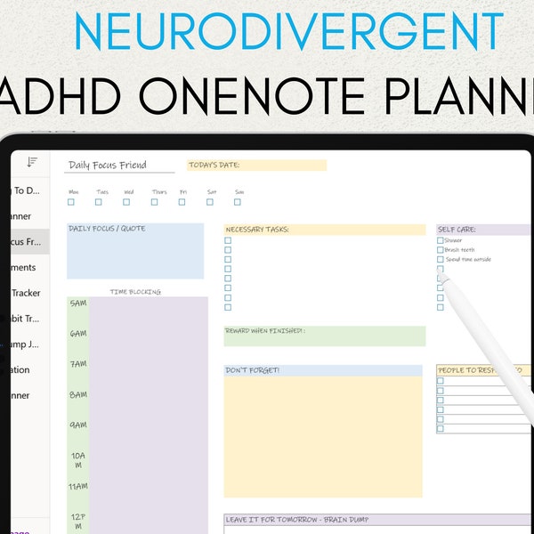 OneNote ADHD Planner Onenote Adhd Planner Adult Productivity Planner One Note Digital Planner Daily Planner Adhd Digital Planner Template