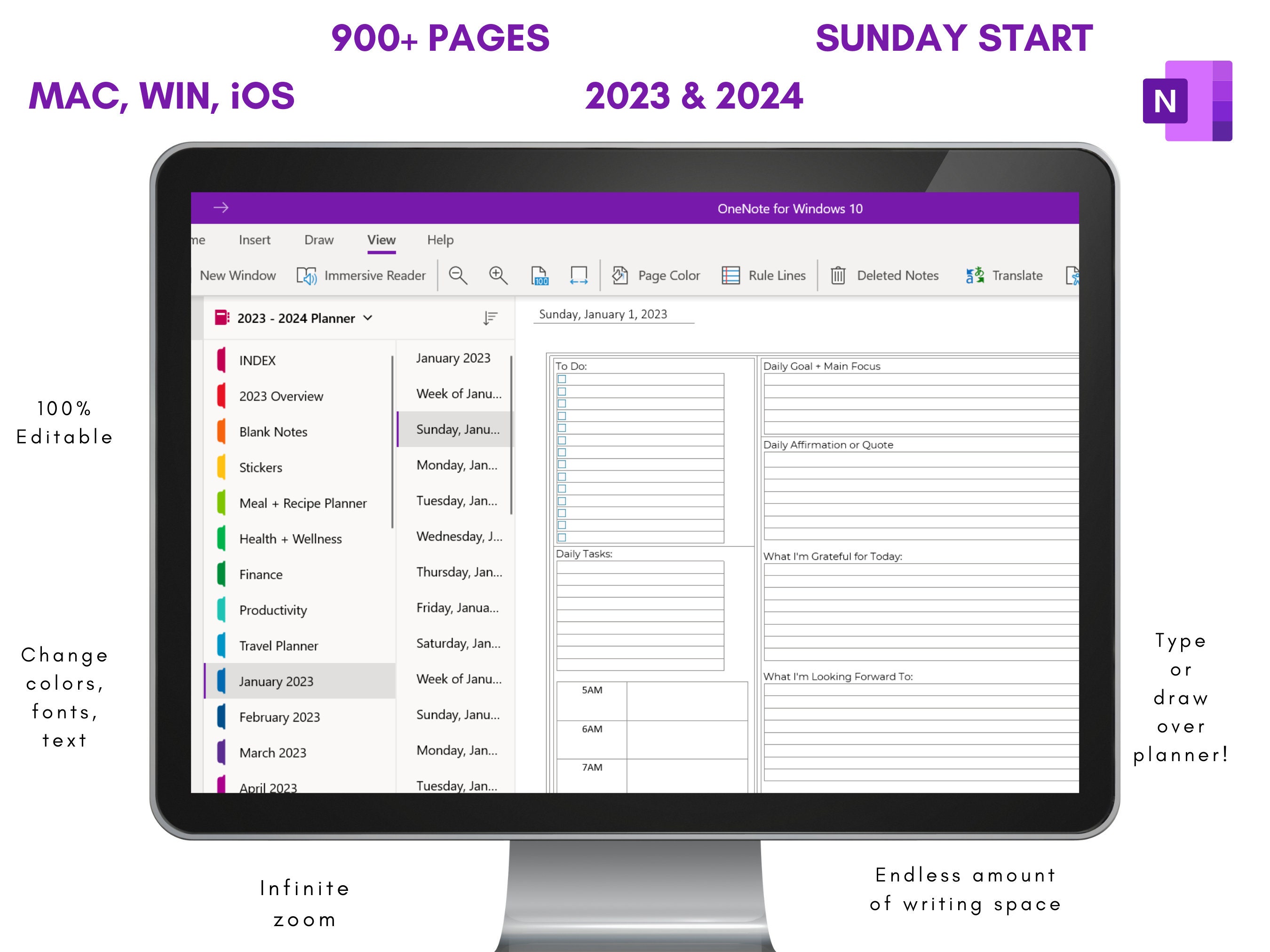 Hyperlinked Onenote Planner Onenote Template Dated 2023 2024 Etsy