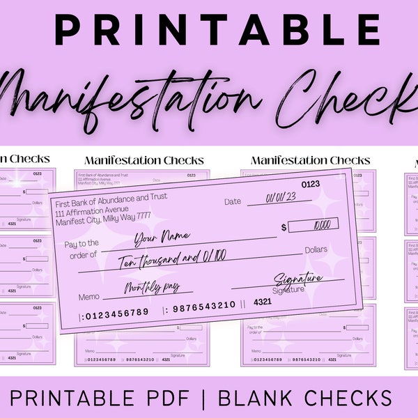 Manifestation Check, Vision Board Checks, Vision Board Printables, Manifestation Cheques, Law of Abundance, Money Manifestation