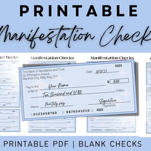 Manifestation Check, Vision Board Checks, Vision Board Printables, Manifestation Cheques, Law of Abundance, Money Manifestation
