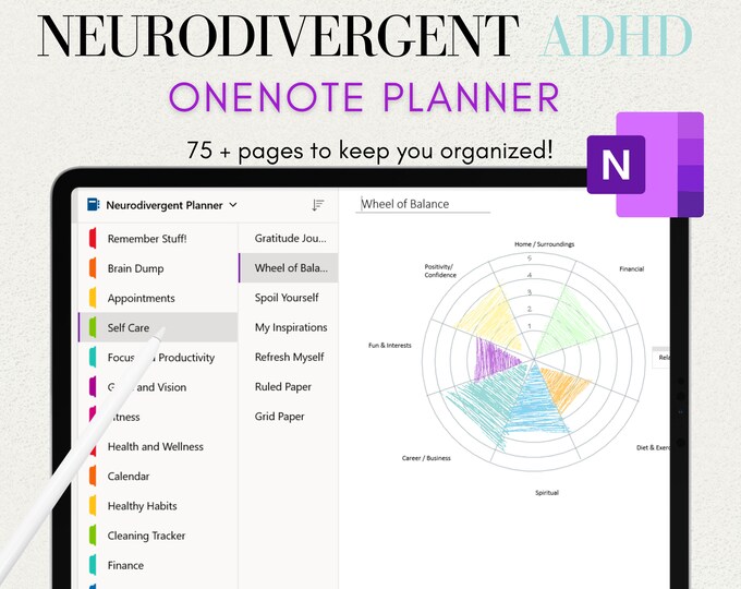 Onenote ADHD Planner Onenote Adhd Planner Adult Productivity Planner ...