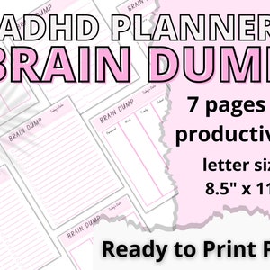 ADHD Planner Adults, ADHD Planner for Work, Brain Dump Template, ADHD Organization, Adhd Journal, Self Improvement, Daily Adhd Planner