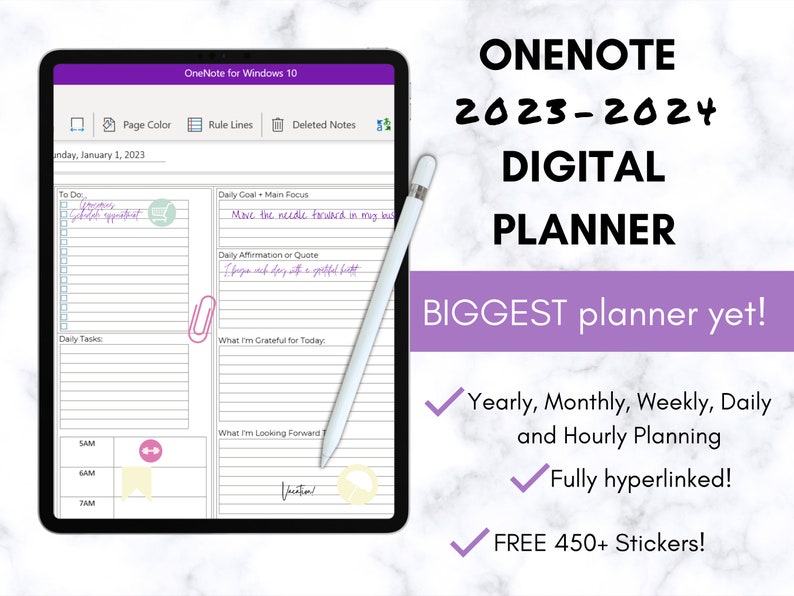 Hyperlinked Onenote Planner, Onenote Digital Planner, Dated 2023 2024