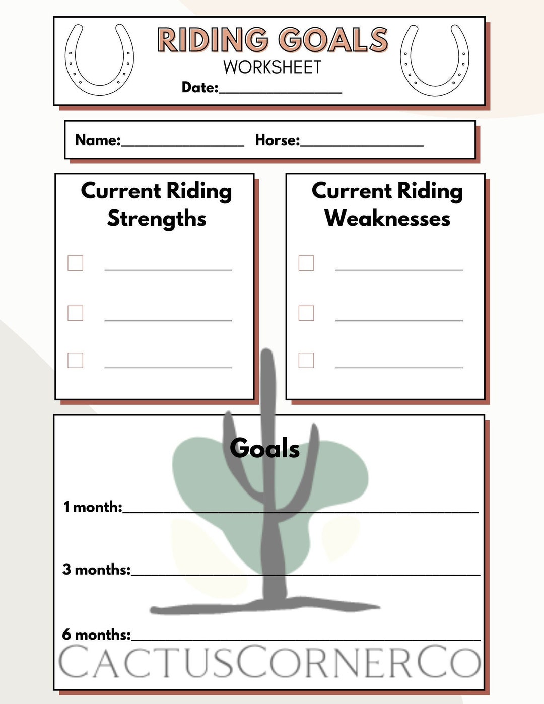 Equestrian Riding Goals Worksheet Digital Download - Etsy