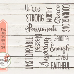 Positive Wort Kunst SVG, Affirmationsworte druckbare Wandkunst, inspirierende motivierende SVG, kommerzielle Nutzung, png pdf jpg dxf eps